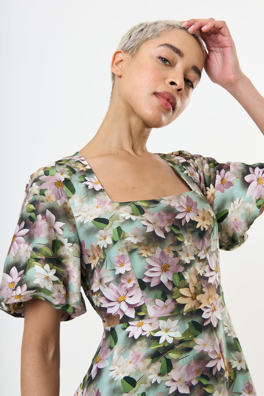 Agata 3D Daisy Print Mini Dress - Green Dresses 8 8 10 12 14 16