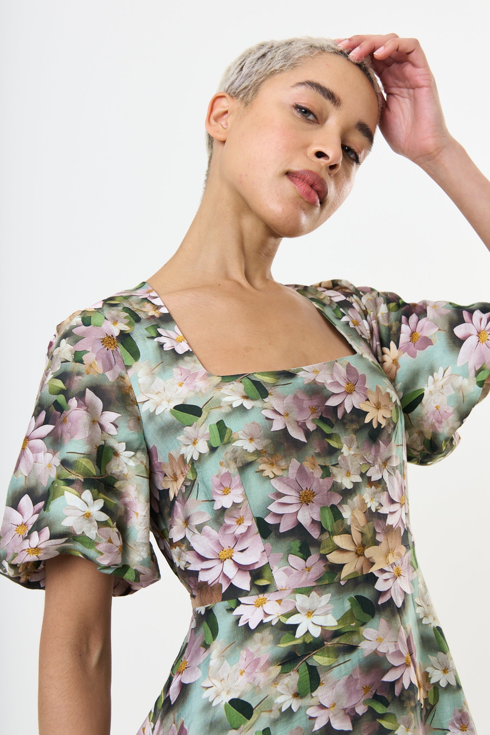 Agata 3D Daisy Print Mini Dress - Green Dresses 8 8 10 12 14 16