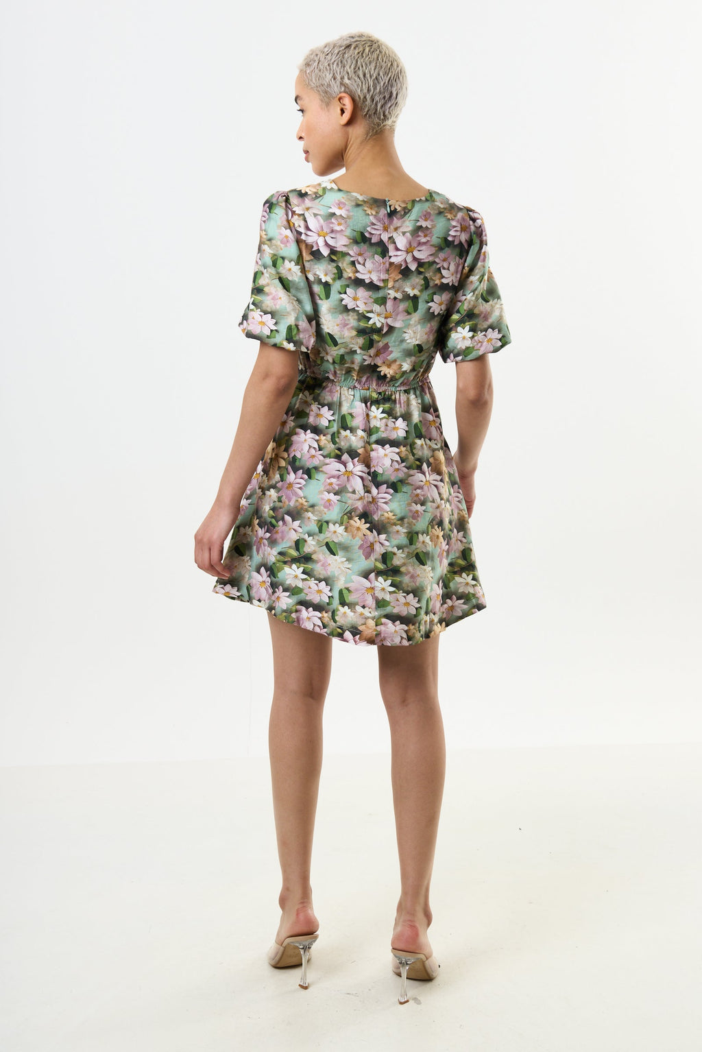 Agata 3D Daisy Print Mini Dress - Green Dresses 8 8 10 12 14 16