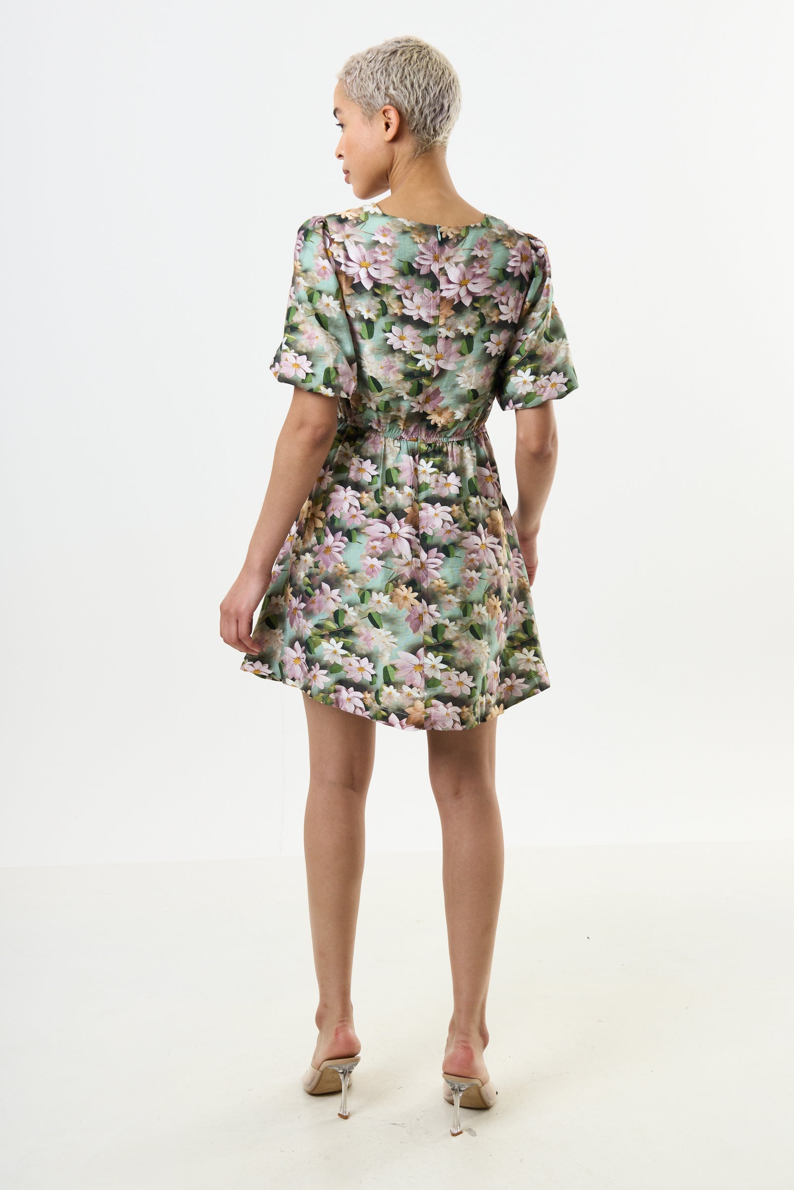 Agata 3D Daisy Print Mini Dress - Green Dresses 8 8 10 12 14 16