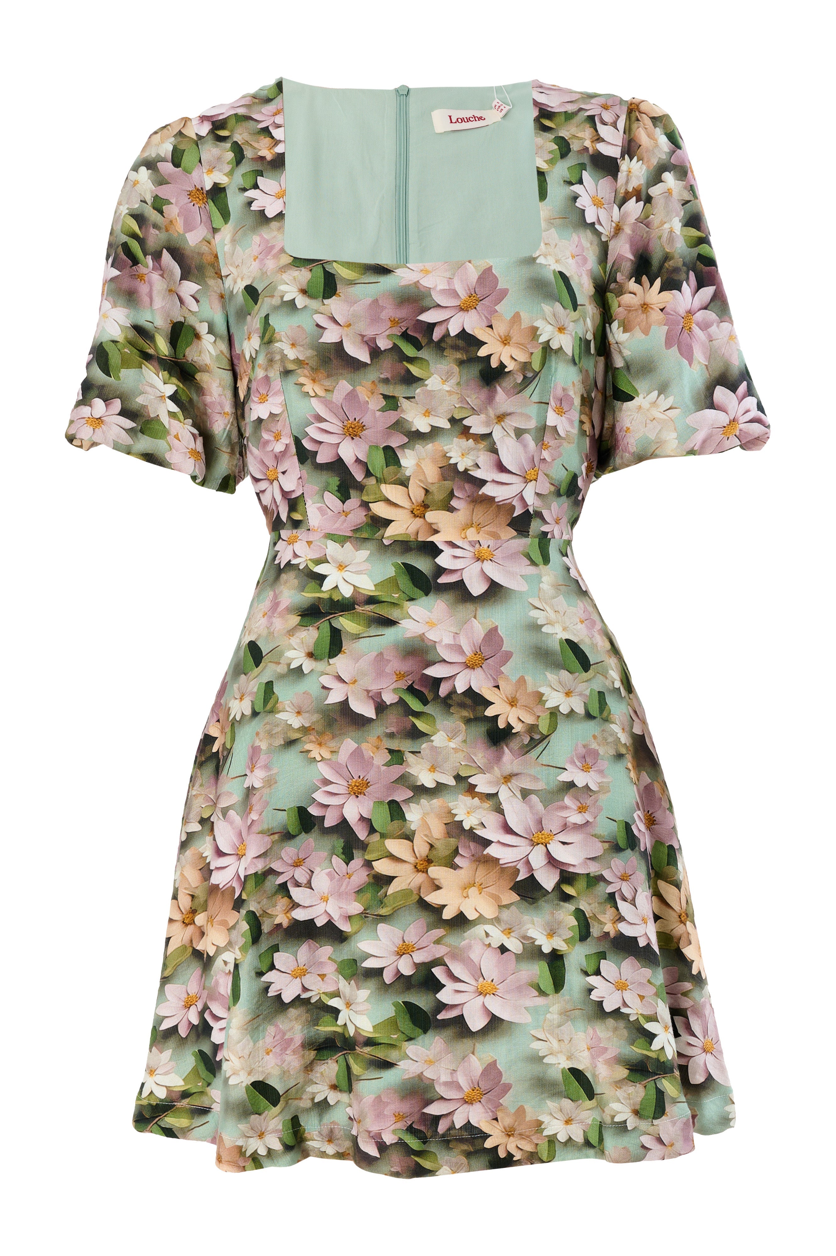 Agata 3D Daisy Print Mini Dress - Green Dresses 8 8 10 12 14 16