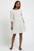 Amarine Self Dot White Square Back 3/4 Sleeve Mini Dress Dresses 8 8 10 12 14 16