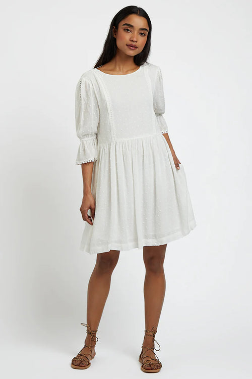 Amarine Self Dot White Square Back 3/4 Sleeve Mini Dress Dresses 8 8 10 12 14 16
