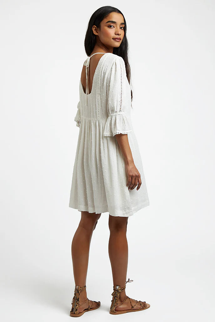 Amarine Self Dot White Square Back 3/4 Sleeve Mini Dress Dresses 8 8 10 12 14 16