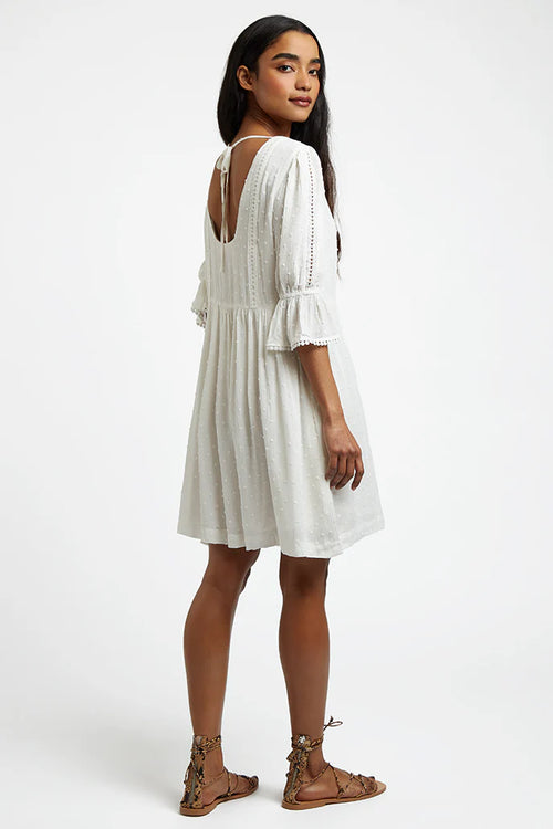 Amarine Self Dot White Square Back 3/4 Sleeve Mini Dress Dresses 8 8 10 12 14 16