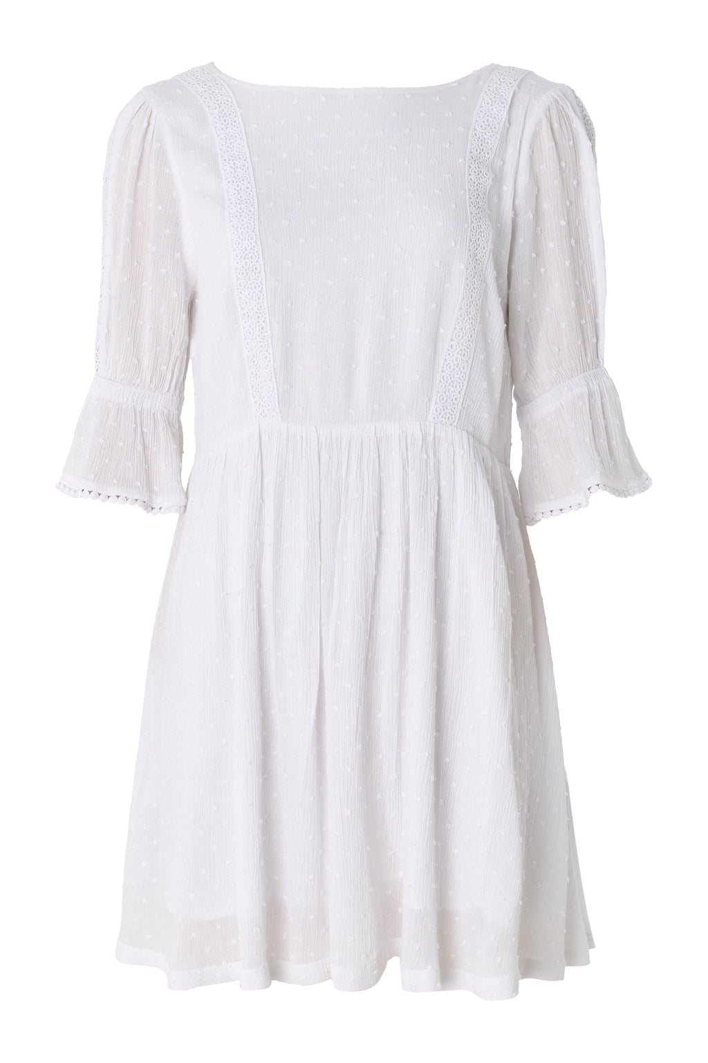 Amarine Self Dot White Square Back 3/4 Sleeve Mini Dress Dresses 8 8 10 12 14 16