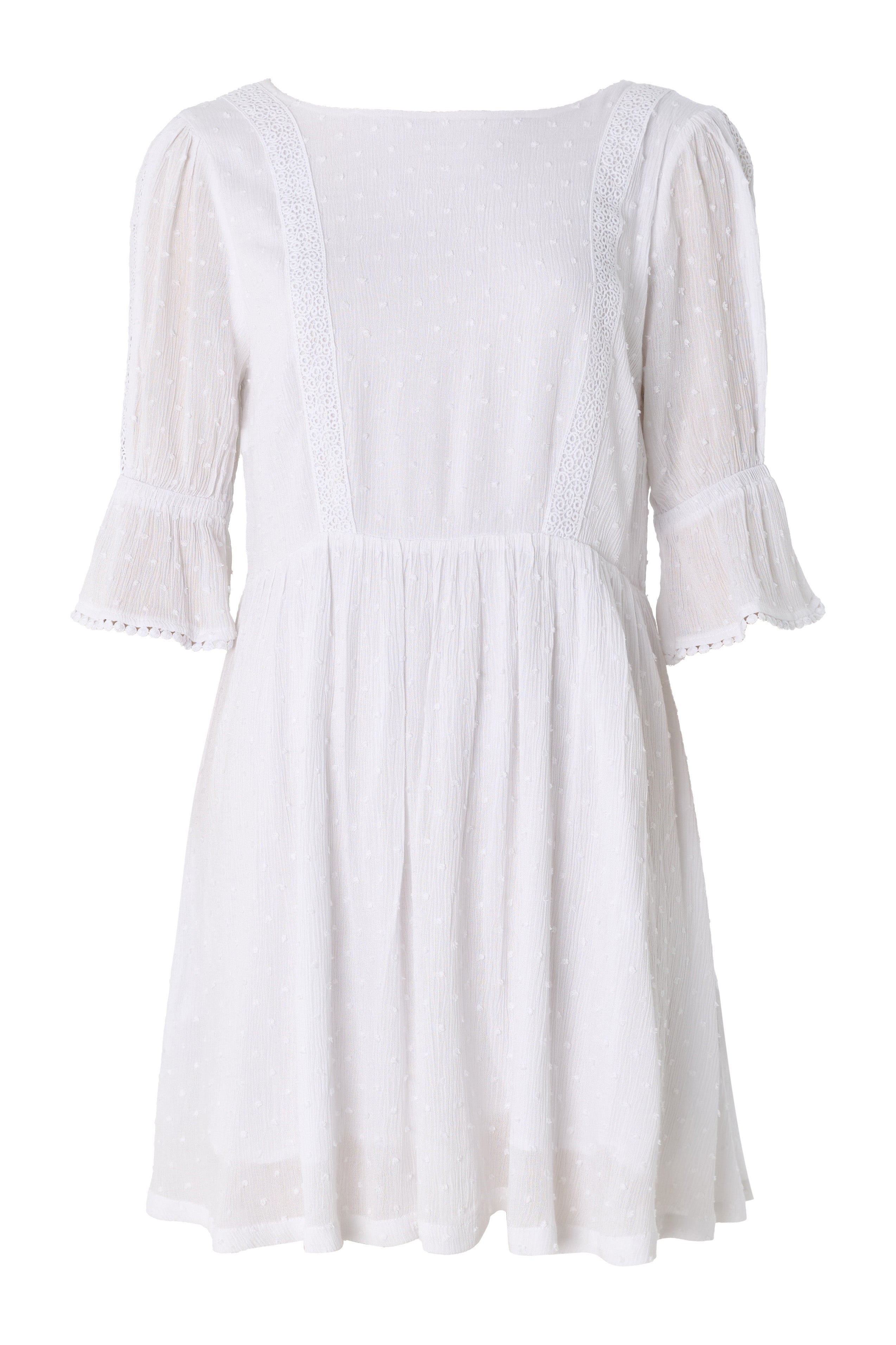 Amarine Self Dot White Square Back 3/4 Sleeve Mini Dress Dresses 8 8 10 12 14 16