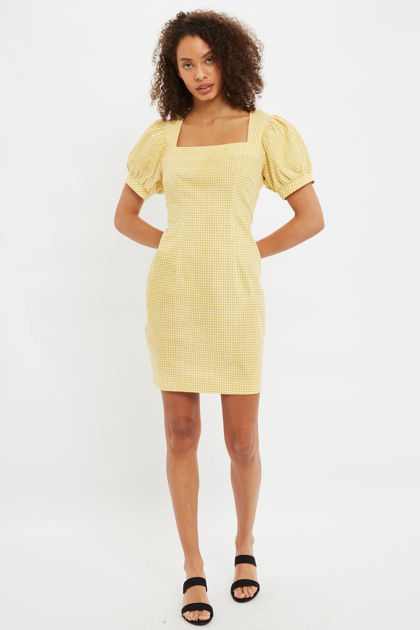 Louche Anouk Summer Gingham Body Con Mini Dress In Yellow Dresses 8 Yellow/White 8 / Yellow/White 10 / Yellow/White 12 / Yellow/White 14 / Yellow/White 16 / Yellow/White