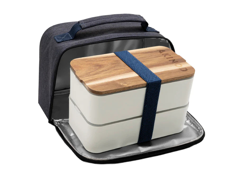 Akinod Bento + Insulated Lunch Bag (Various Colours) White/Blue Jeans White/Blue Jeans White/Terracotta