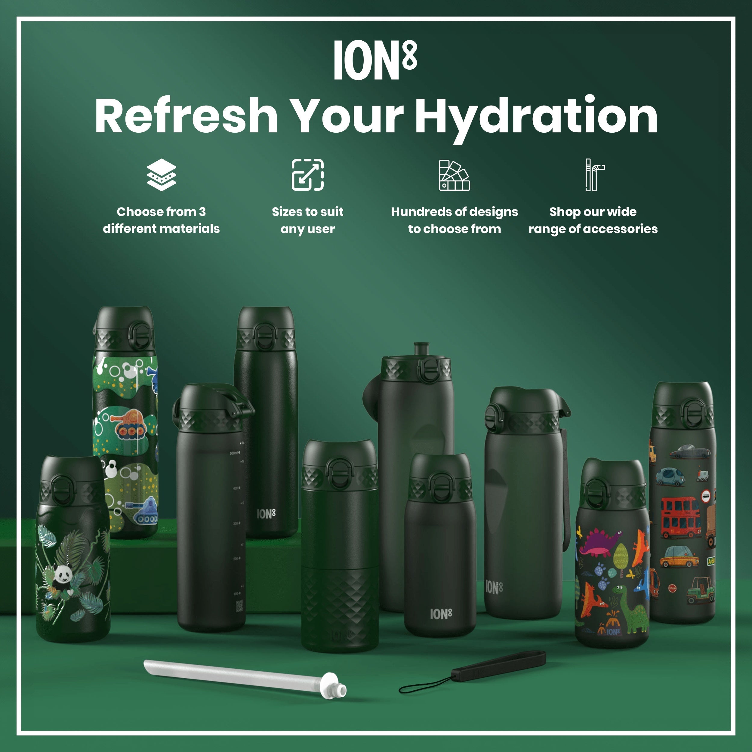 Leak Proof Thermal Steel Water Bottle, Insulated, Dark Green, 320ml (11oz)