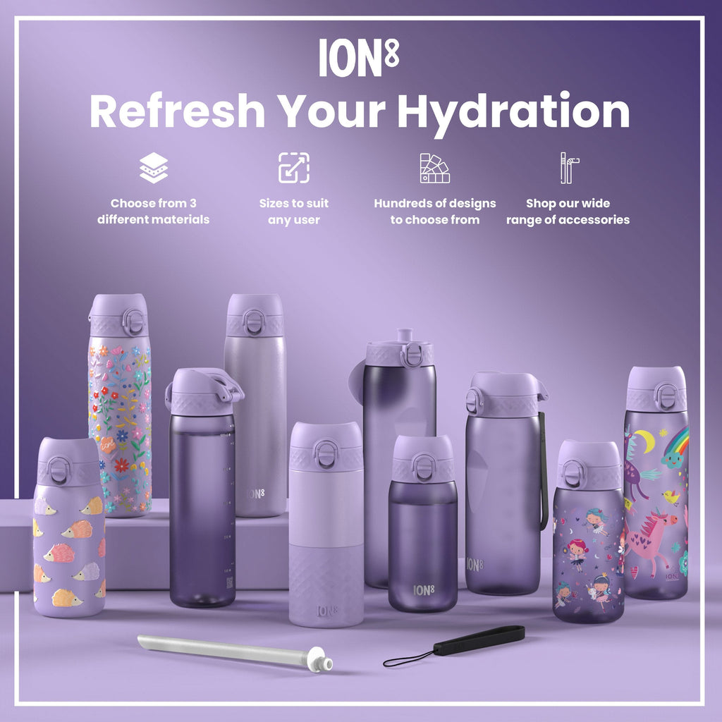 Leak Proof Slim Water Bottle, Recyclon, Purple Unicorns, 500ml (18oz)