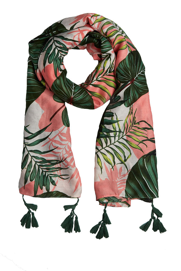 Louche Barkley Banana Leaf Print Scarf scarves One Size Green/Pink One Size / Green/Pink