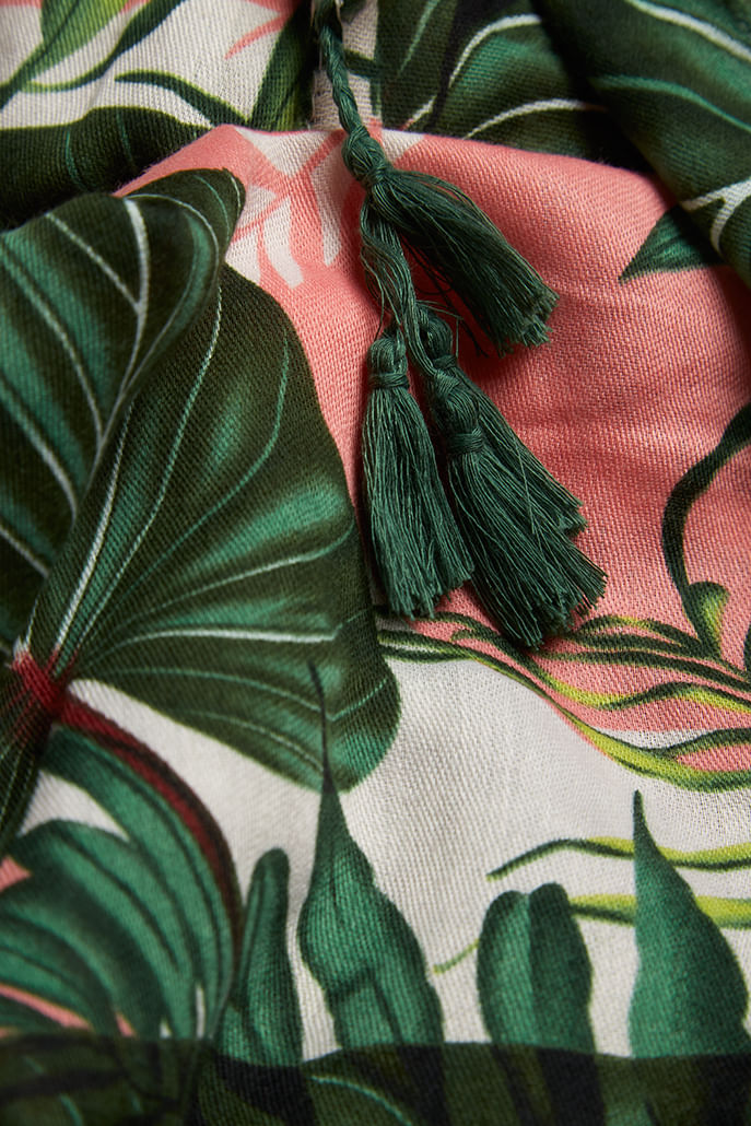 Louche Barkley Banana Leaf Print Scarf scarves One Size Green/Pink One Size / Green/Pink
