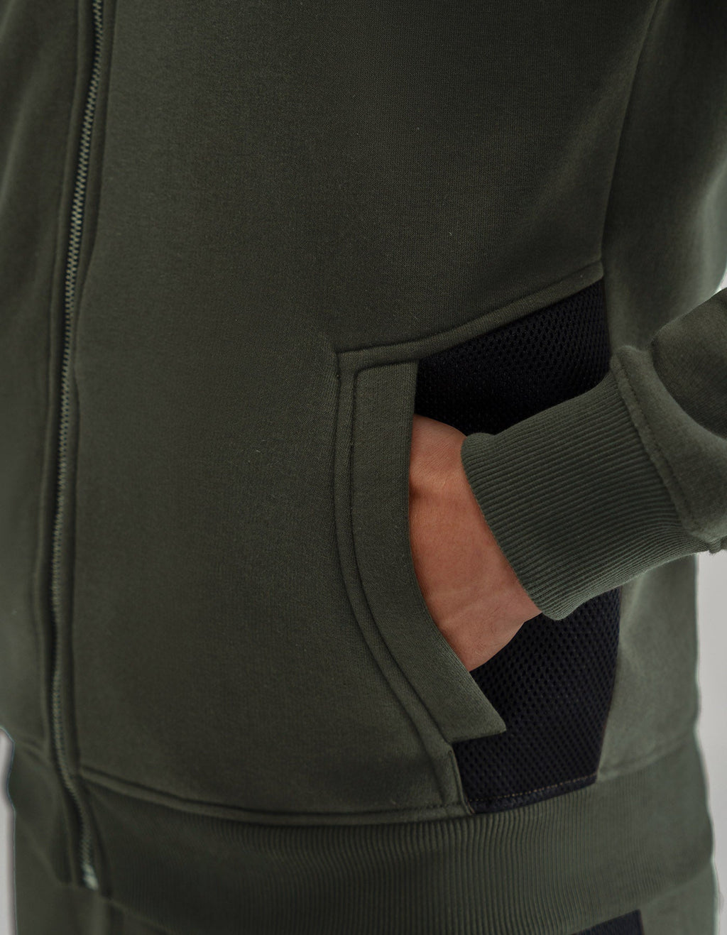 Plain Moss Full Zip Fleece Hoodie