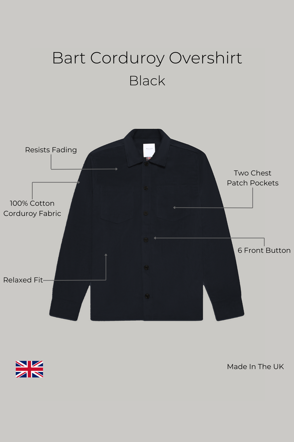 Bart Corduroy Overshirt - Black Overshirts S S M L XL XXL