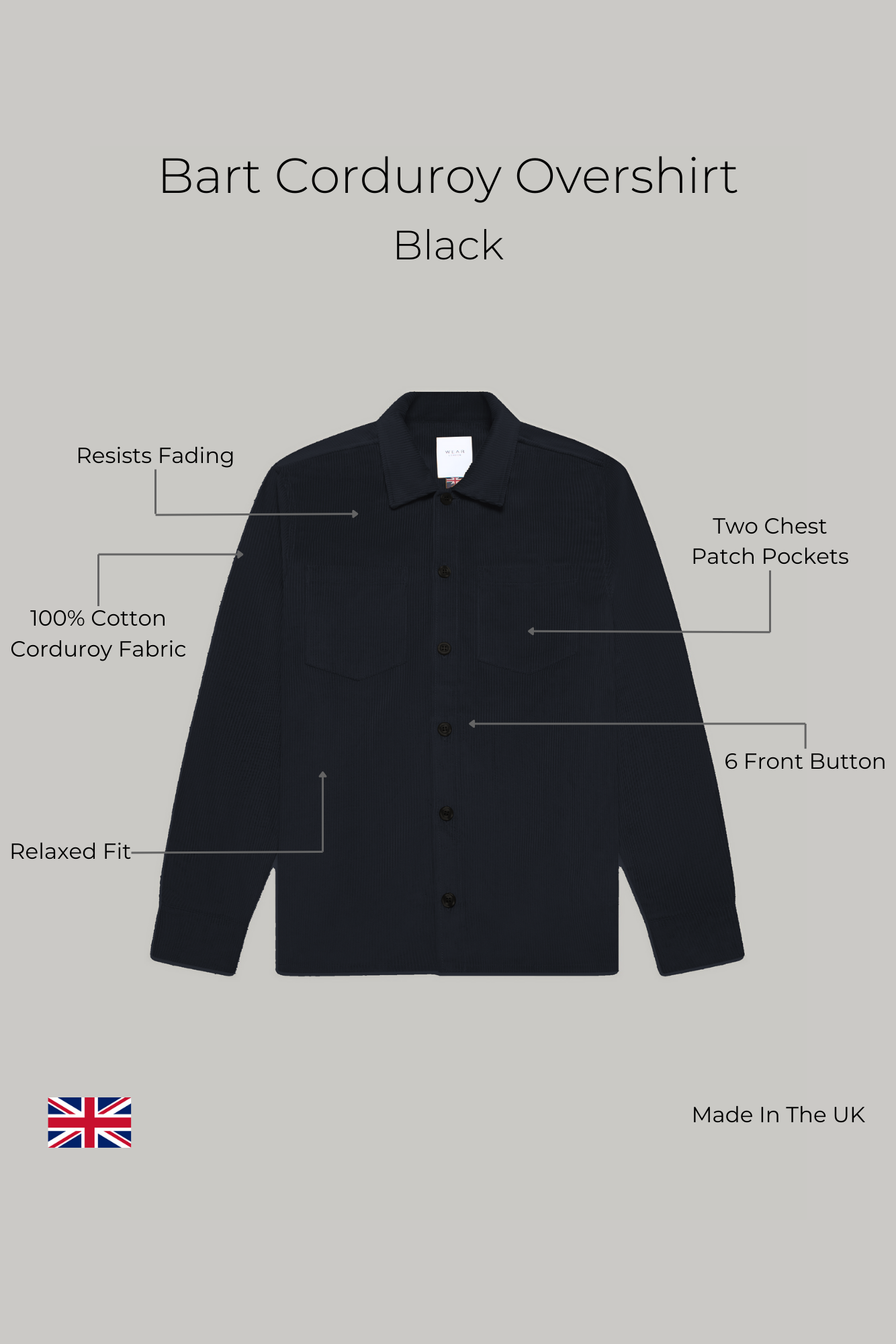 Bart Corduroy Overshirt - Black Overshirts S S M L XL XXL