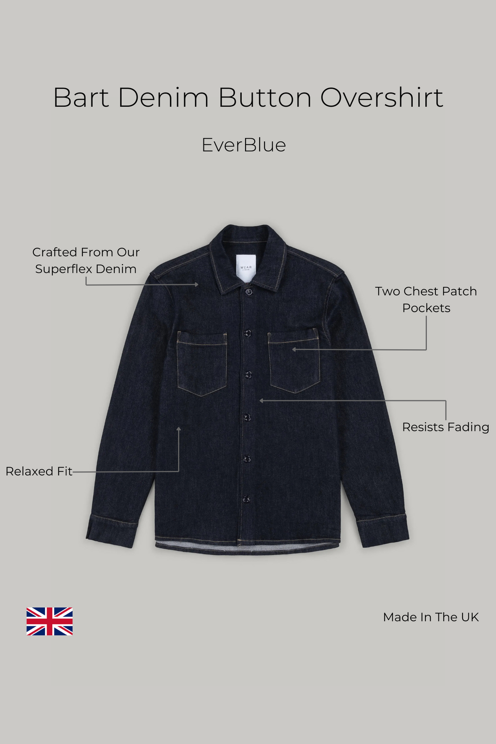 Bart Denim Button Overshirt - EverBlue Overshirts S S M L XL XXL