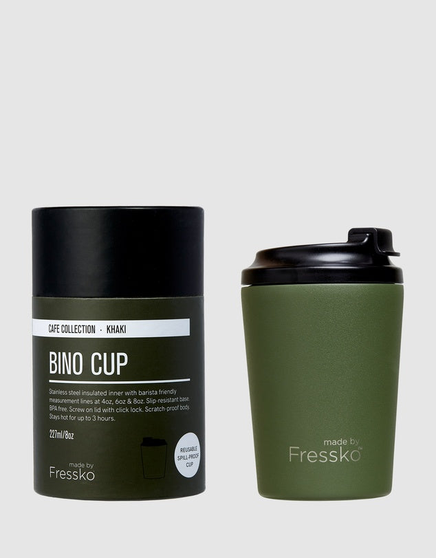 Fressko Reusable Cup/Travel Mug - Khaki Bino 227ml/8oz Bino 227ml/8oz Camino 340ml/12oz Grande 475ml/16oz
