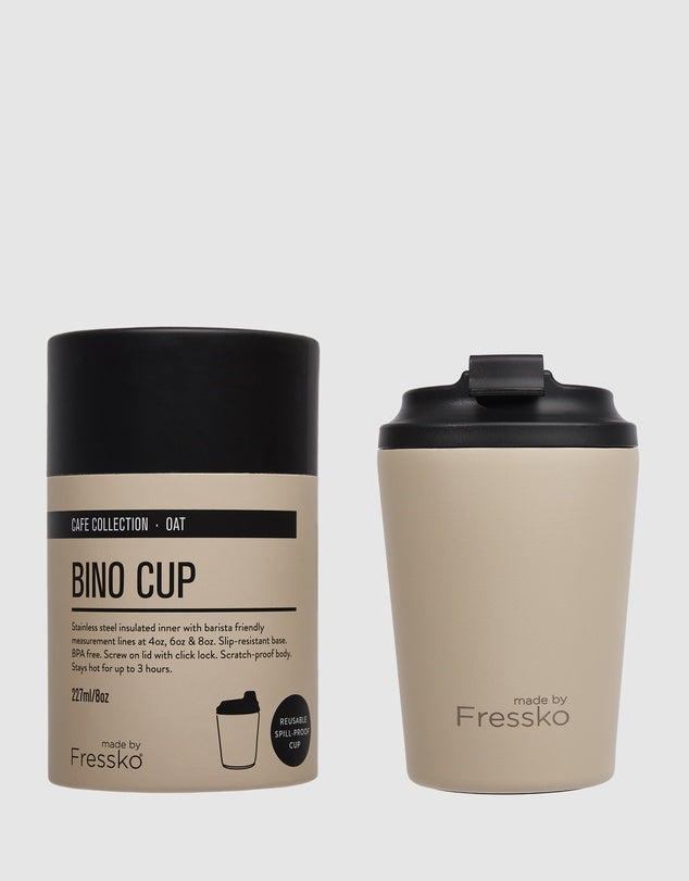 Fressko Reusable Cup/Travel Mug - Oat Bino 227ml/8oz Bino 227ml/8oz Camino 340ml/12oz Grande 475ml/16oz