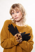 Louche Cadhla Faux Suede And Fur Cuffed Touch Screen Gloves - Black gloves Black Black