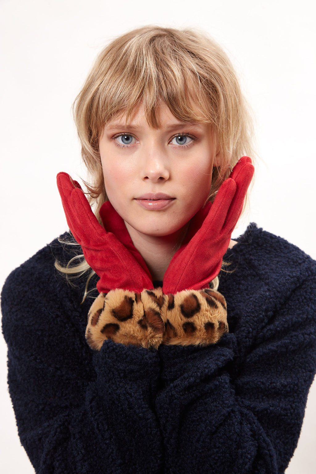 Louche Cadhla Faux Suede And Fur Cuffed Touch Screen Gloves - Red gloves red red