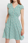 Louche Cathleen Mint Blossom Print Mini Tea Dress Dresses 8 Green/Pink 8 / Green/Pink 10 / Green/Pink 12 / Green/Pink 14 / Green/Pink 16 / Green/Pink