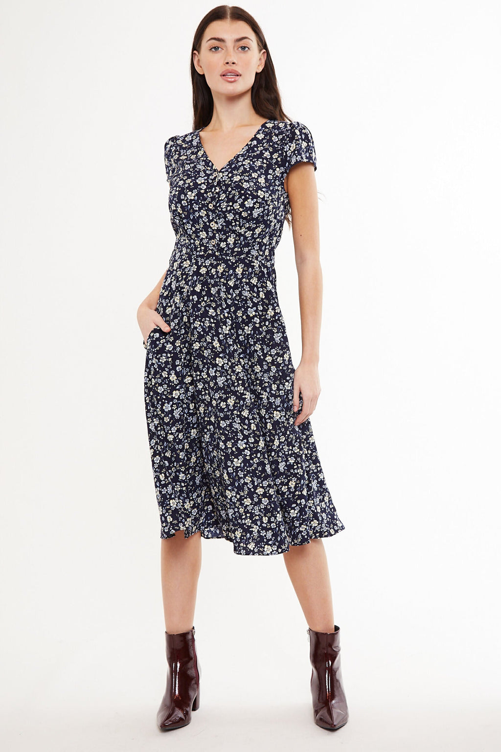Cathleen Country Rose Print Tea Midi Tea Dress Dresses 8 8 10 12 14 16