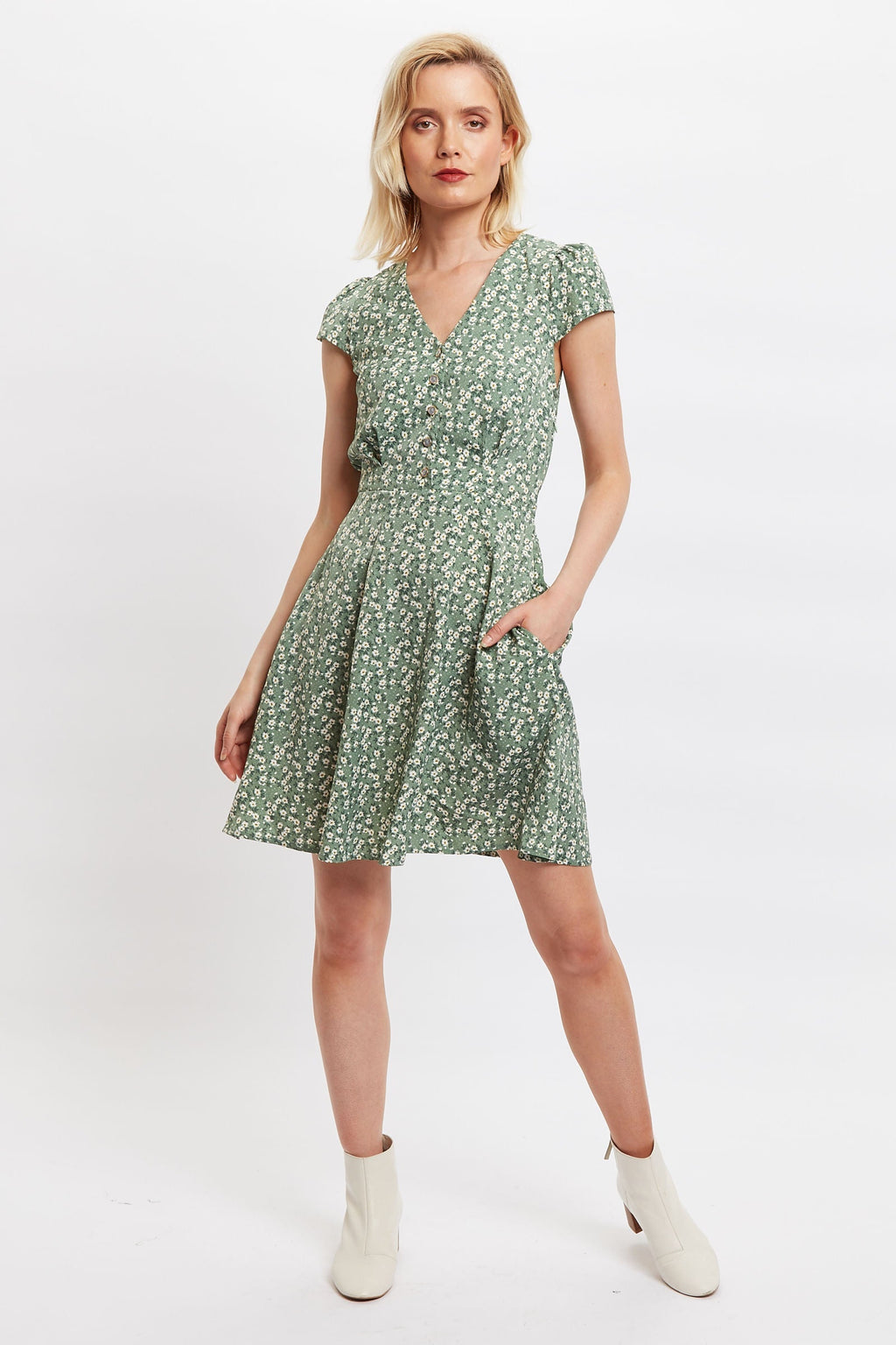 Louche Cathleen Double Daisy Print Mini Tea Dress Dresses 8 8 10 12 14 16