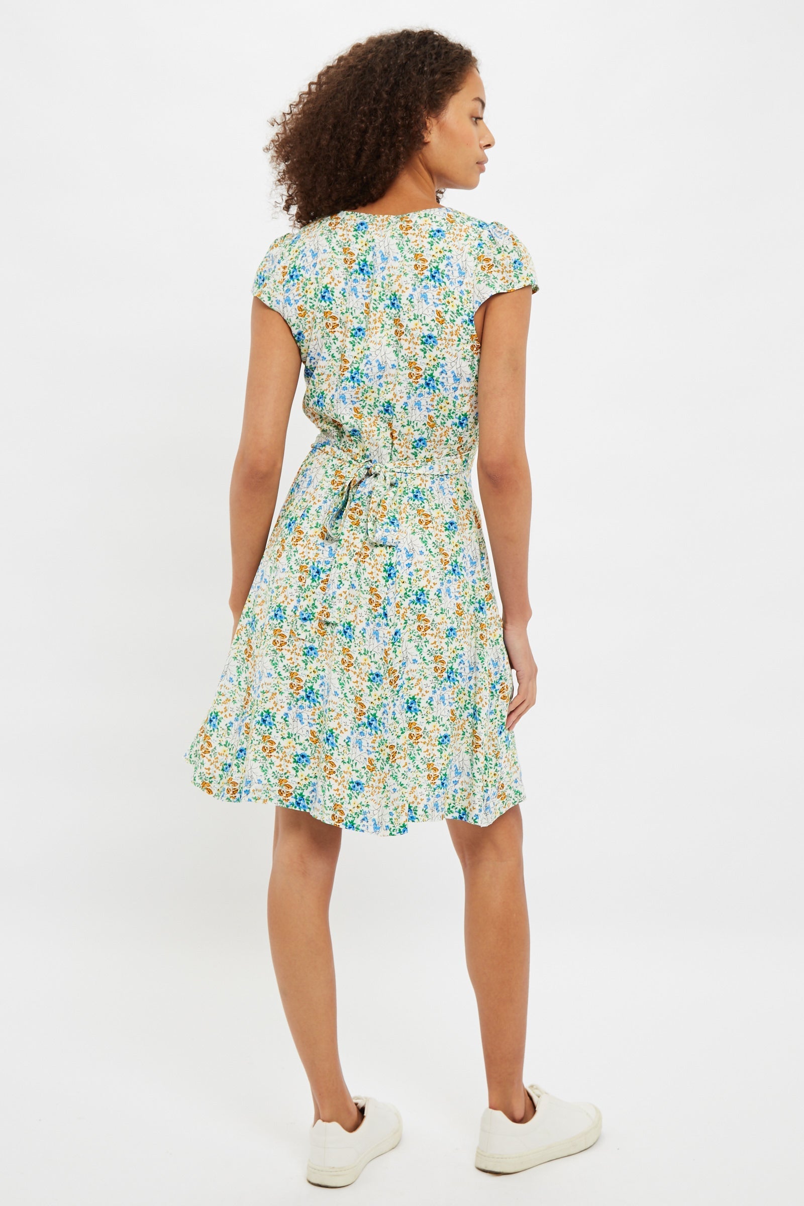 Louche Cathleen Mini Flower Show Print Mini Tea Dress Dresses 8 Off White 8 / Off White 10 / Off White 12 / Off White 14 / Off White 16 / Off White