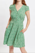 Louche Cathleen Micro Flower Print Mini Tea Dress - Green Dresses 8 Green 8 / Green 10 / Green 12 / Green 14 / Green 16 / Green