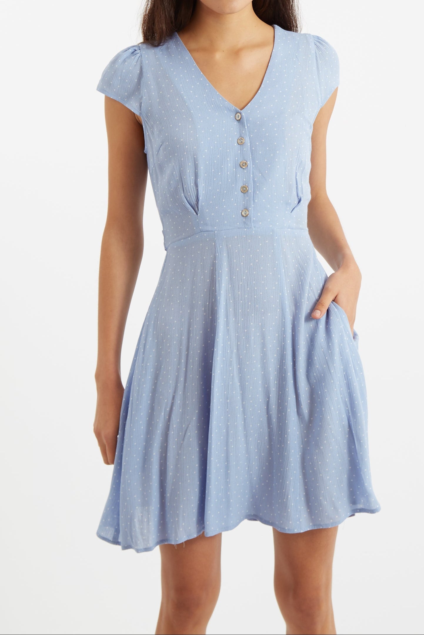 Cathleen Mini Petite Dot Tea Dress Dresses Blue 8 Blue / 8 Blue / 10 Blue / 12 Blue / 14 Blue / 16