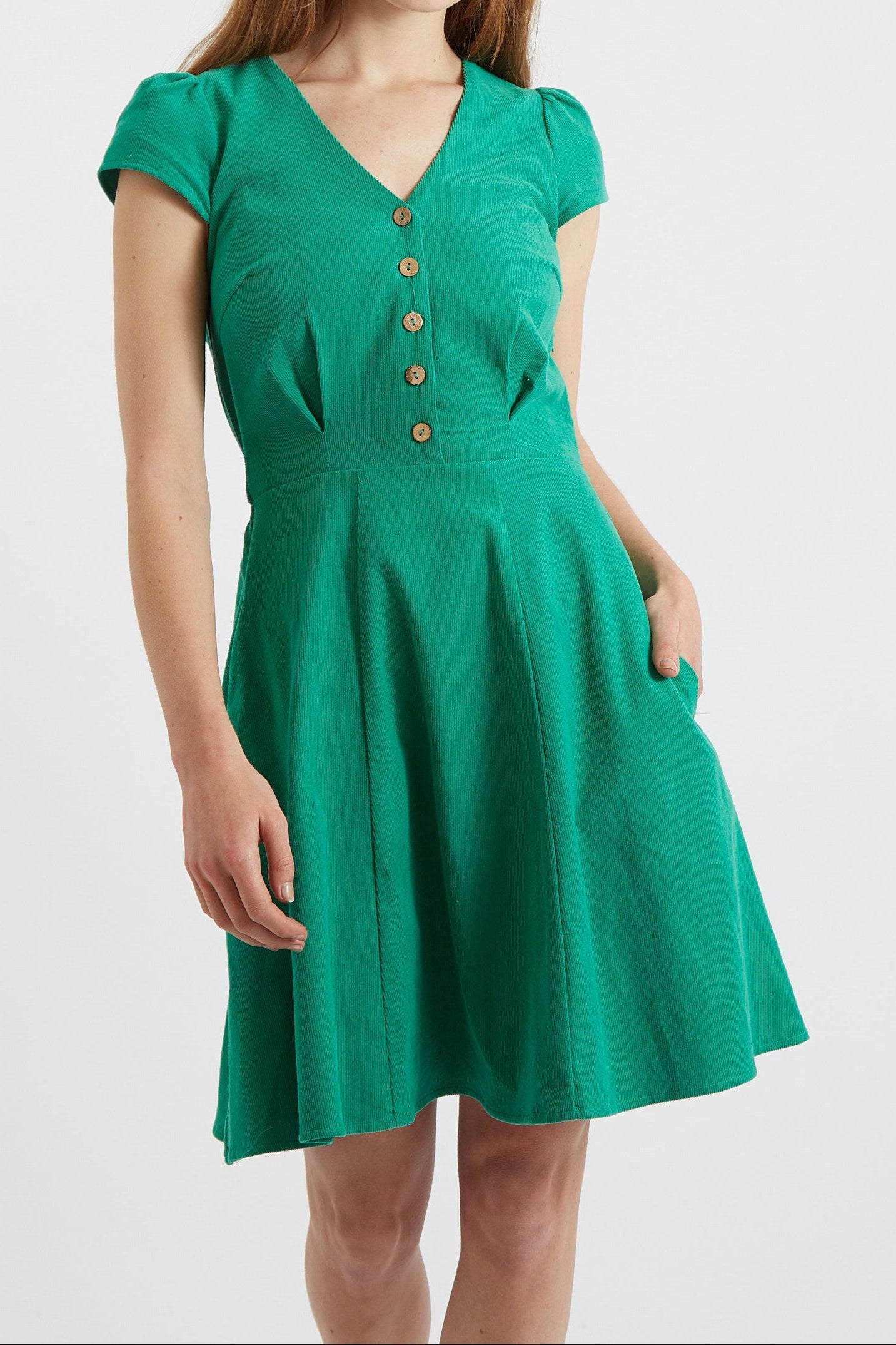 Louche Cathleen Green Mini Baby Cord Tea Dress Dresses 8 Green/Black 8 / Green/Black 10 / Green/Black 12 / Green/Black 14 / Green/Black 16 / Green/Black