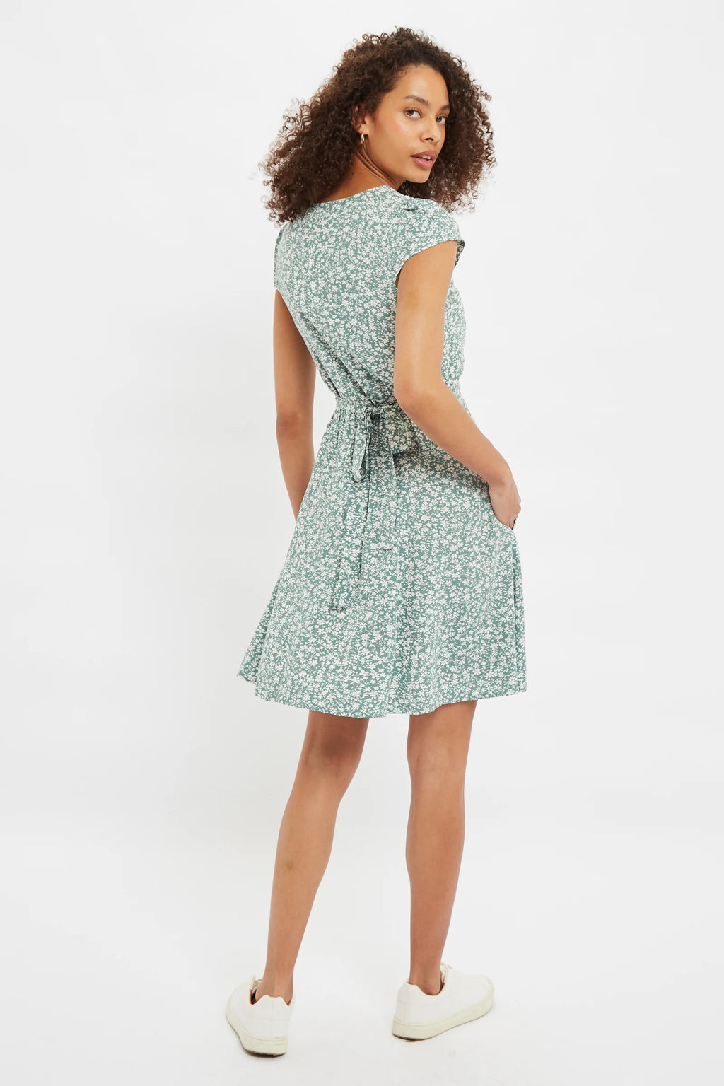 Louche Cathleen Micro Blossom Print Mini Tea Dress In Green Dresses 8 Green 8 / Green 10 / Green 12 / Green 14 / Green 16 / Green 18 / Green