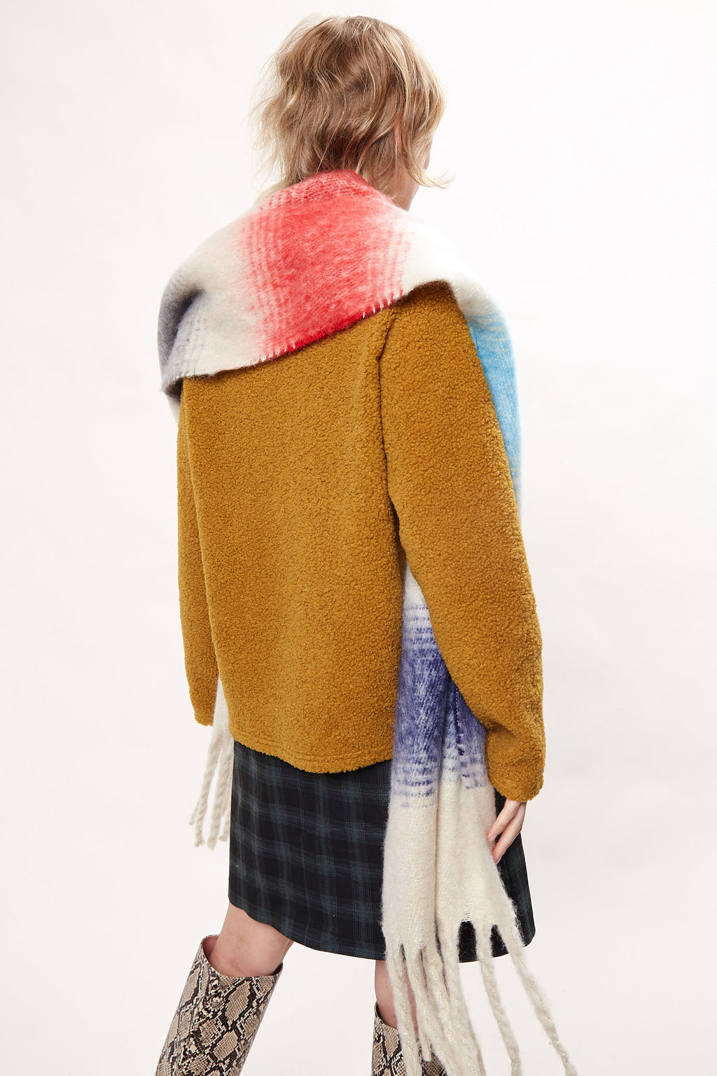 Louche Ciara Cosy Fluffy Striped Tassel Scarf - Beige scarves Beige Beige
