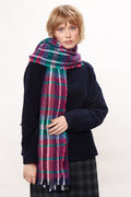 Louche Clodagh Warm Handle Checked Scarf With Fringed Edge - Navy scarves Navy Navy