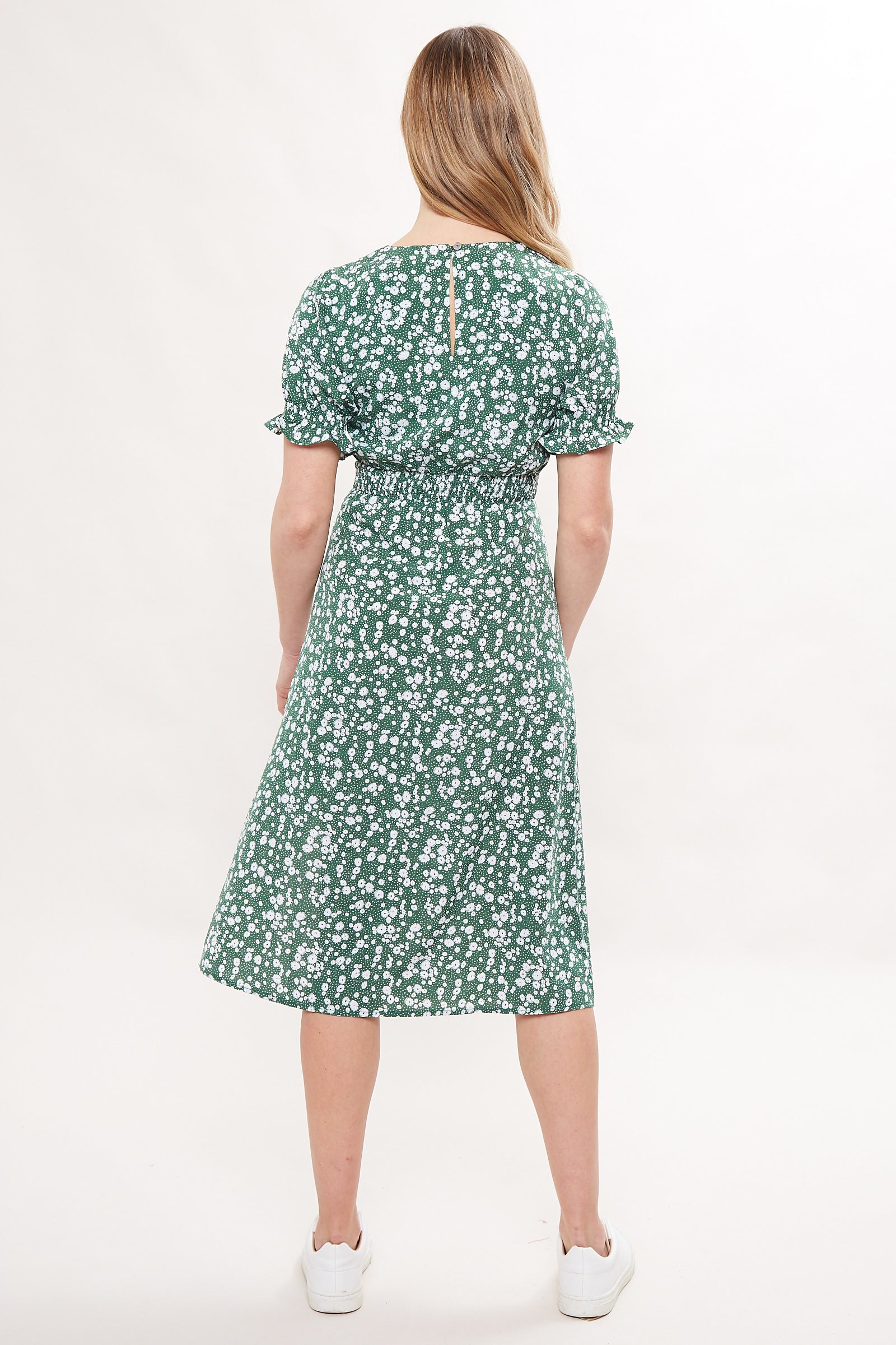 Corina Flower Dot Print Midi Tea Dress - Green Dresses 8 8 10 12 14 16