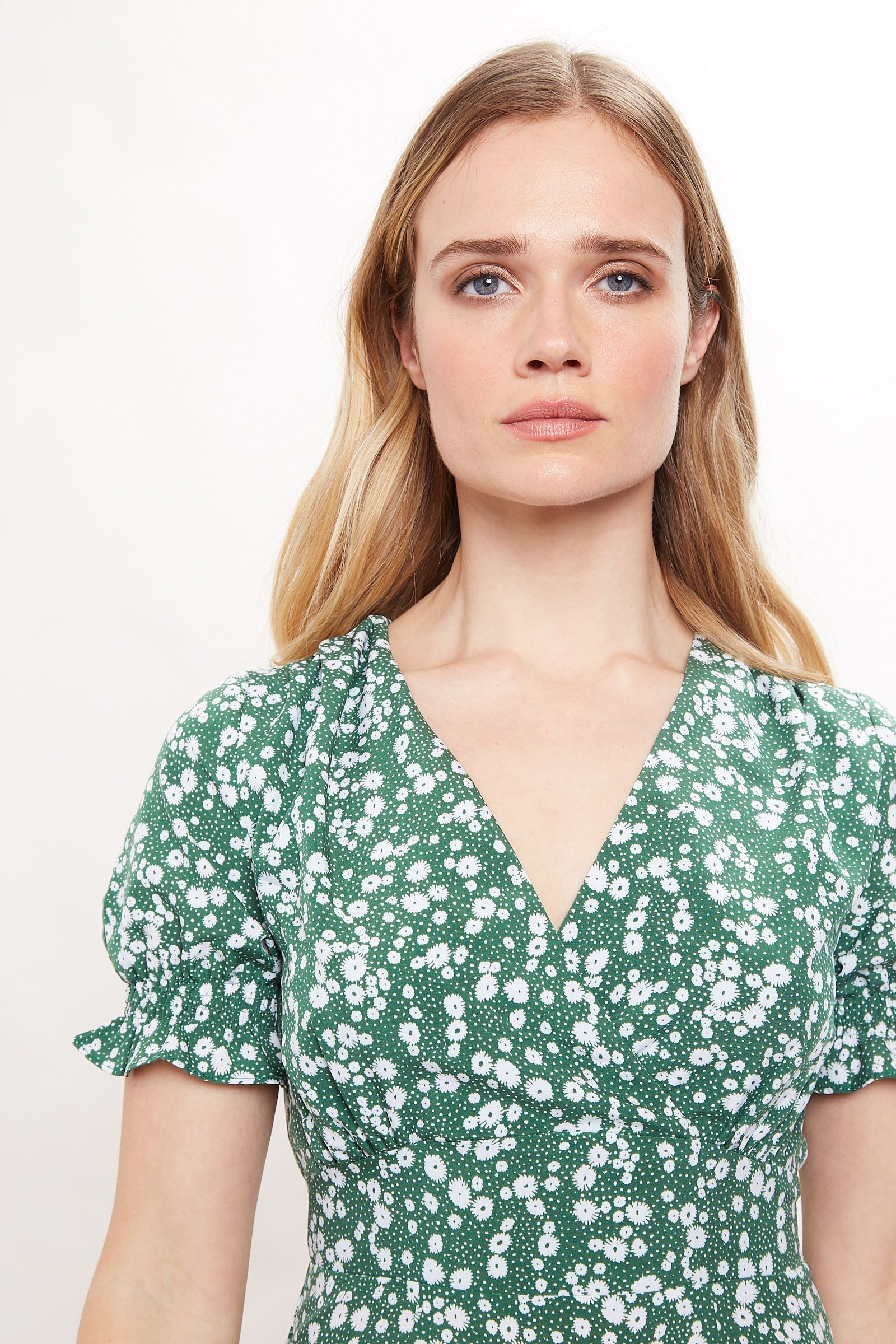 Corina Flower Dot Print Midi Tea Dress - Green Dresses 8 8 10 12 14 16