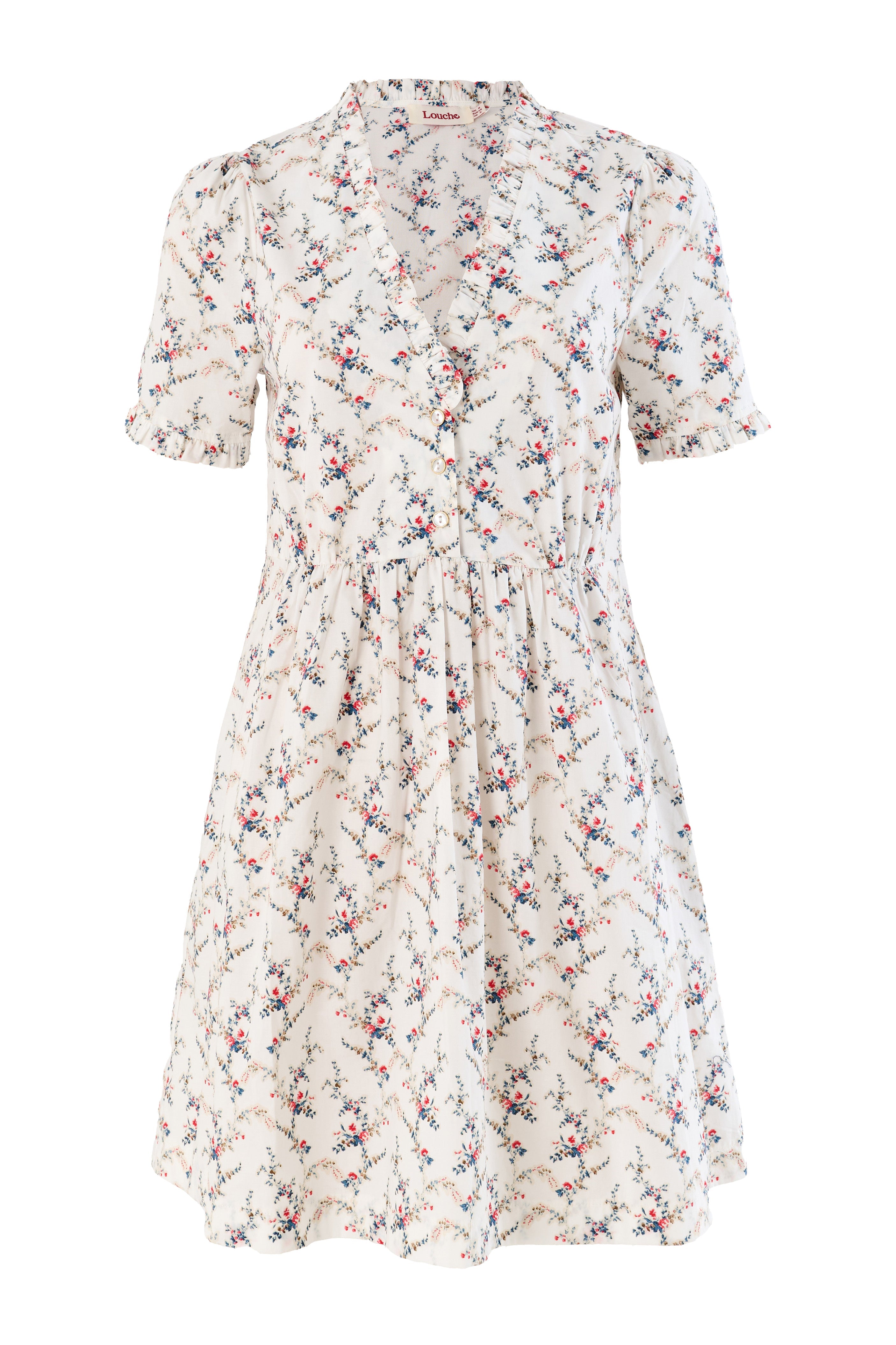 Cosima Regency Print Frill V-Neck Mini Dress Dresses 8 8 10 12 14 16