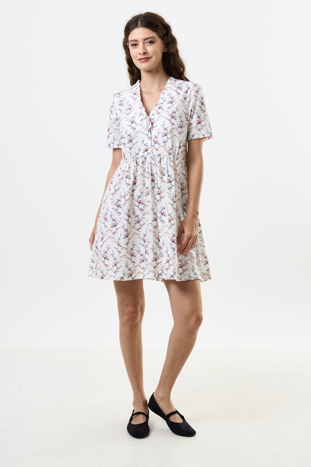 Cosima Regency Print Frill V-Neck Mini Dress Dresses 8 8 10 12 14 16