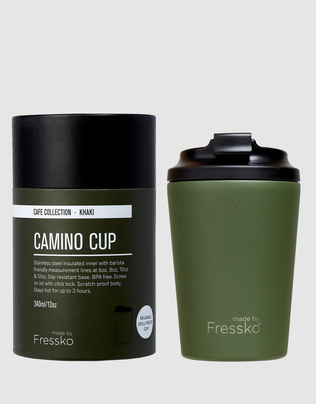 Fressko Reusable Cup/Travel Mug - Khaki Bino 227ml/8oz Bino 227ml/8oz Camino 340ml/12oz Grande 475ml/16oz