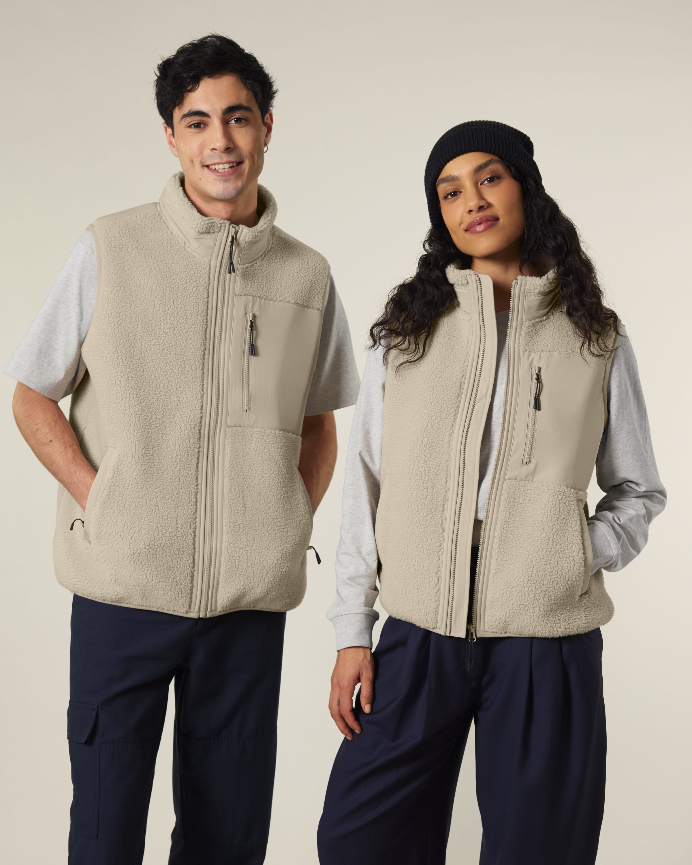 Recycled Sherpa Fleece Bodywarmer: Unisex XXS Black XXS / Black XXS / Desert Dust XS / Black XS / Desert Dust S / Black S / Desert Dust M / Black M / Desert Dust L / Black L / Desert Dust XL / Black XL / Desert Dust 2XL / Black 2XL / Desert Dust 3XL / Black 3XL / Desert Dust