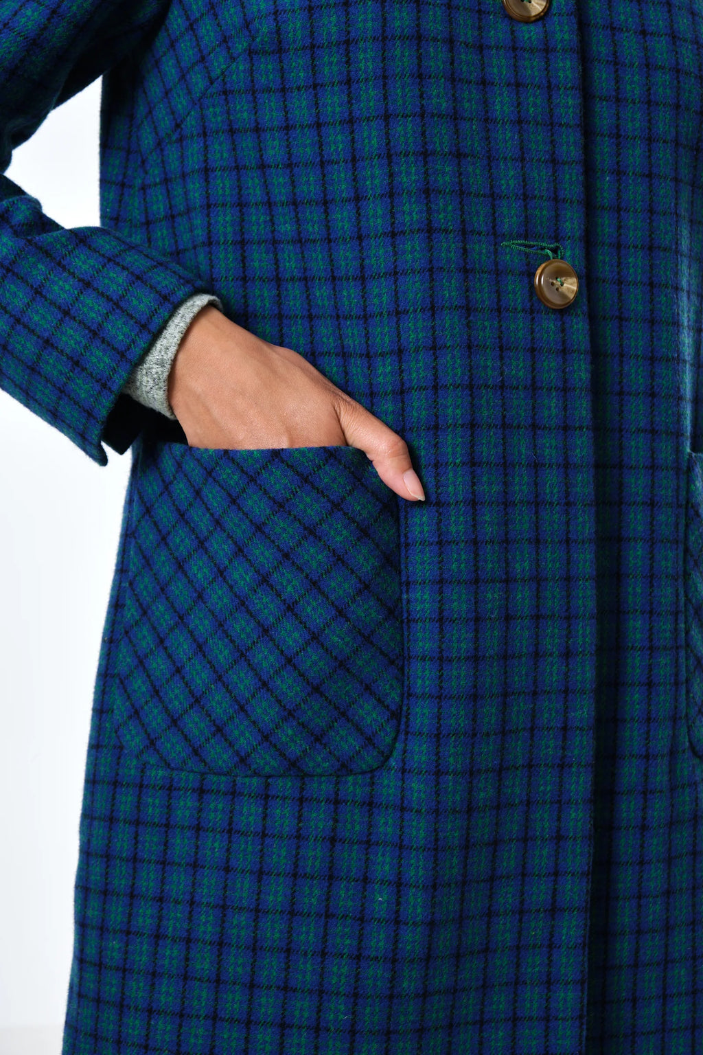 Dryden Wyoming Check Faux Fur Collar Coat - Blue Coats 8 8 10 12 14 16