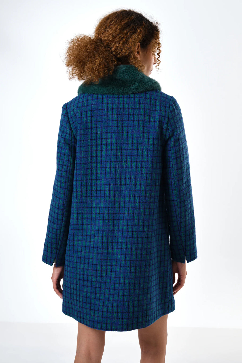 Dryden Wyoming Check Faux Fur Collar Coat - Blue Coats 8 8 10 12 14 16