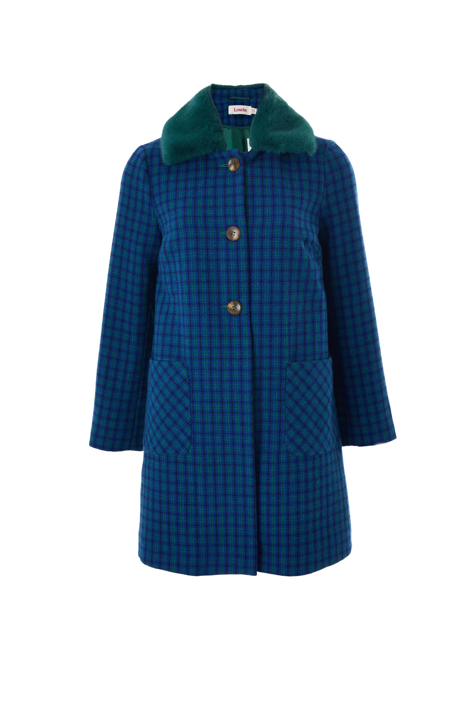 Dryden Wyoming Check Faux Fur Collar Coat - Blue Coats 8 8 10 12 14 16
