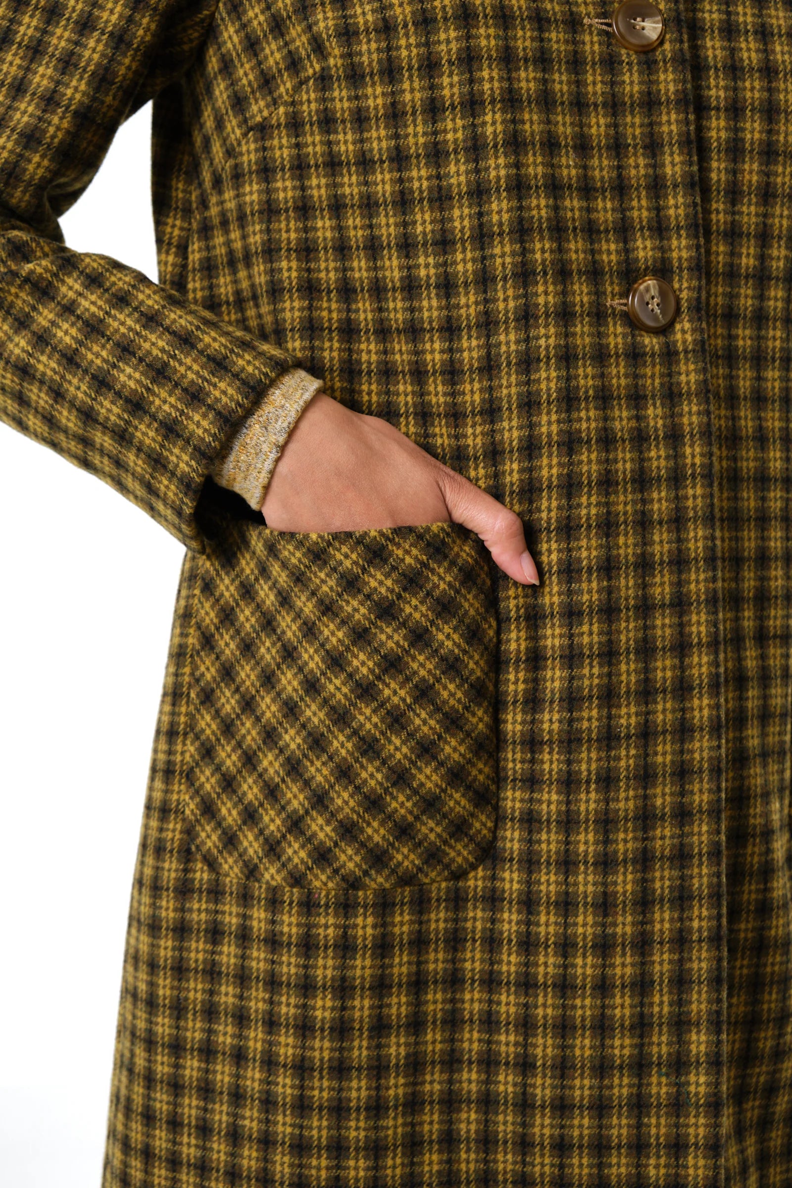 Dryden Wyoming Check Faux Fur Collar Coat - Mustard Coats 8 8 10 12 14 16