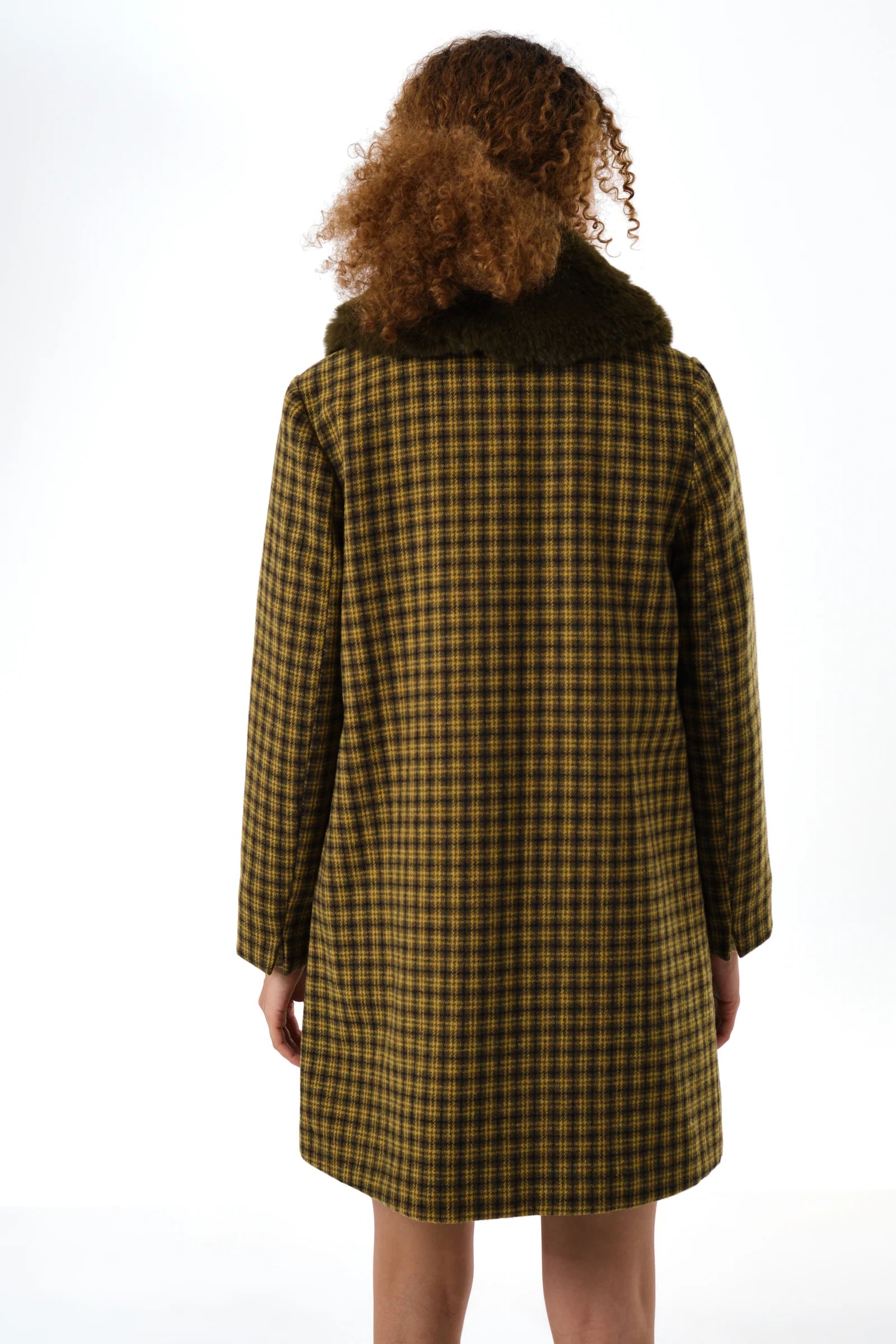 Dryden Wyoming Check Faux Fur Collar Coat - Mustard Coats 8 8 10 12 14 16
