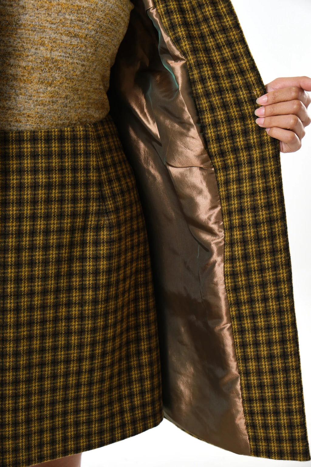 Dryden Wyoming Check Faux Fur Collar Coat - Mustard Coats 8 8 10 12 14 16