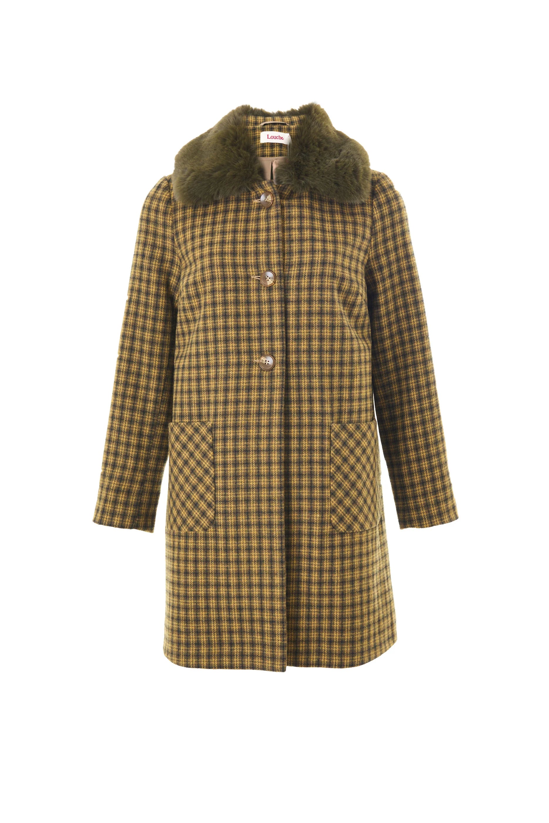 Dryden Wyoming Check Faux Fur Collar Coat - Mustard Coats 8 8 10 12 14 16