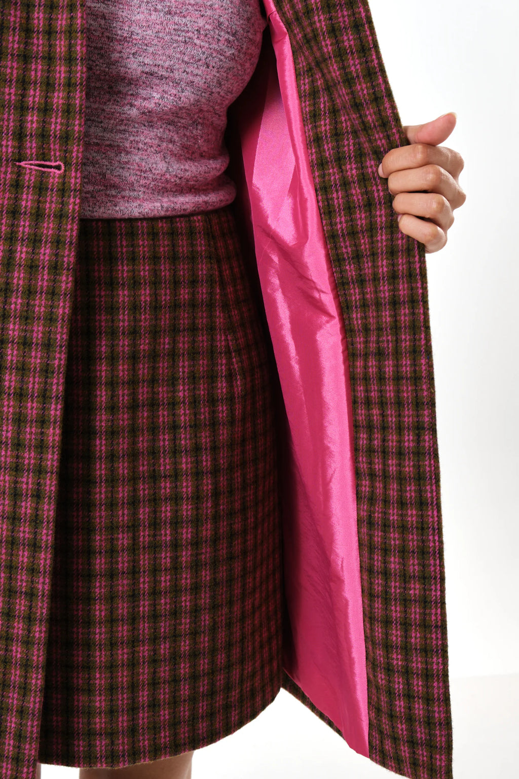 Dryden Wyoming Check Faux Fur Collar Coat - Pink Coats 8 8 10 12 14 16