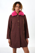 Dryden Wyoming Check Faux Fur Collar Coat - Pink Coats 8 8 10 12 14 16